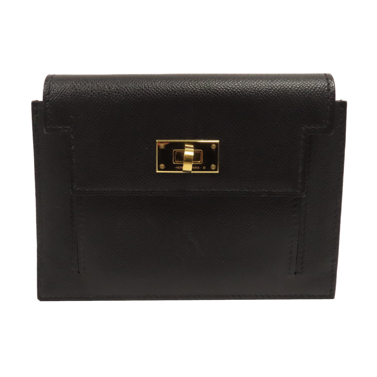 HERMES Epsom皮革Kelly Pocket金扣零錢包黑色