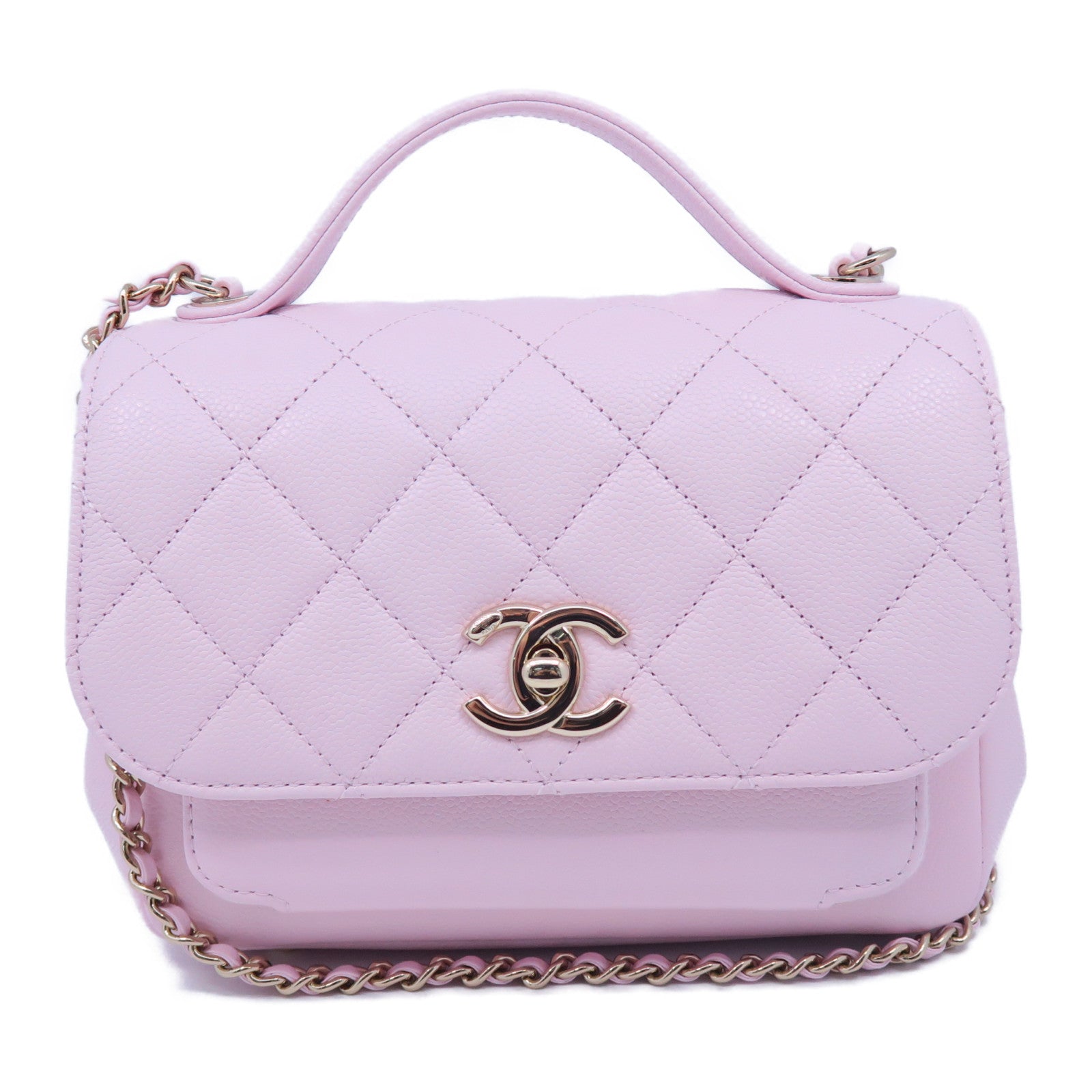 CHANEL 菱格牛皮皮革Chain Shoulder金扣鏈帶肩背袋粉紅色