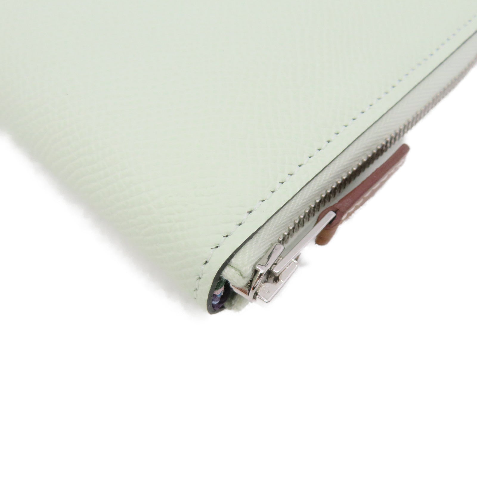 HERMES Epsom皮革Silk-In Long wallet银扣拉链长钱包Vert Fizz浅绿色