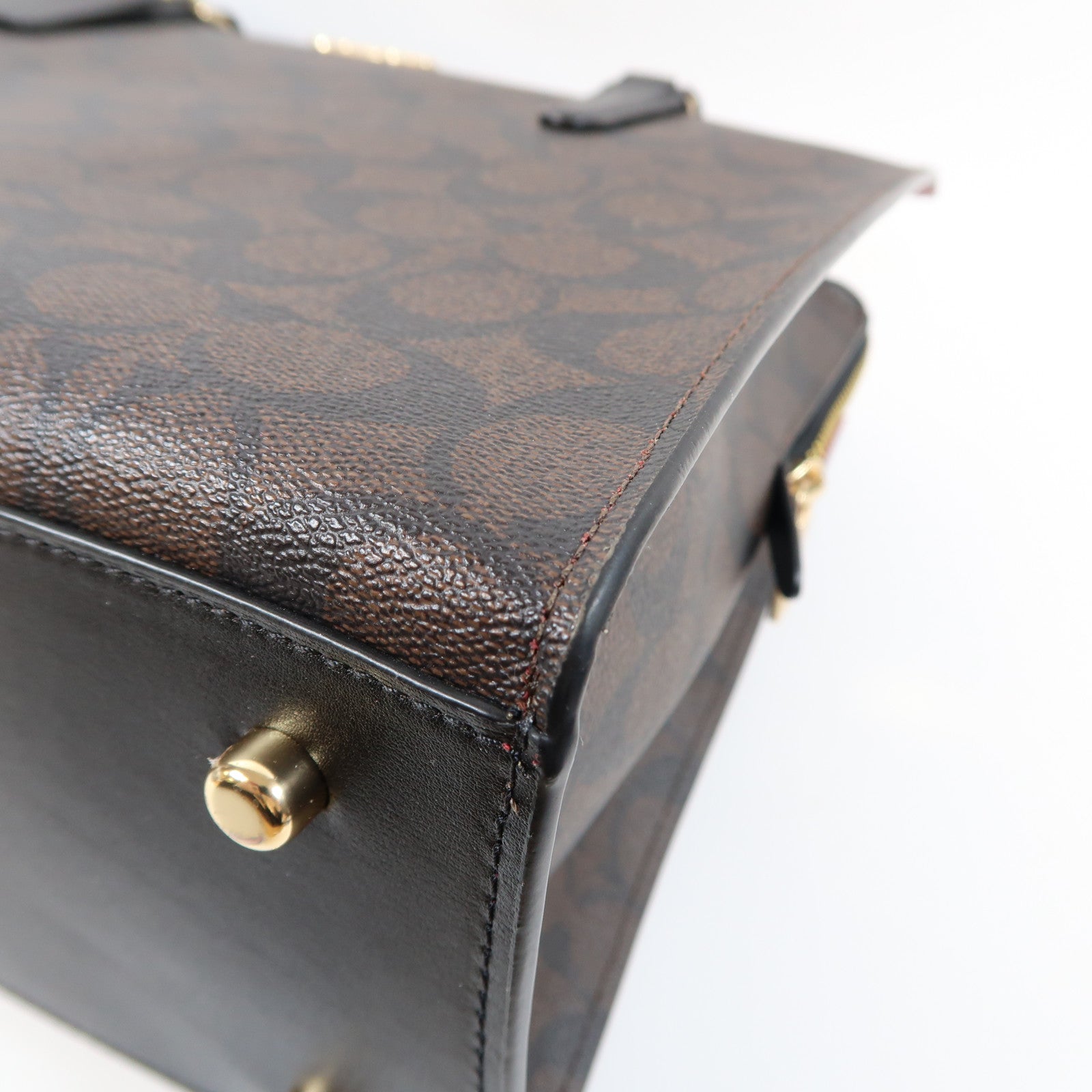 COACH 塗層帆布2 Way Shoulder Bag金扣手挽肩背兩用袋啡色