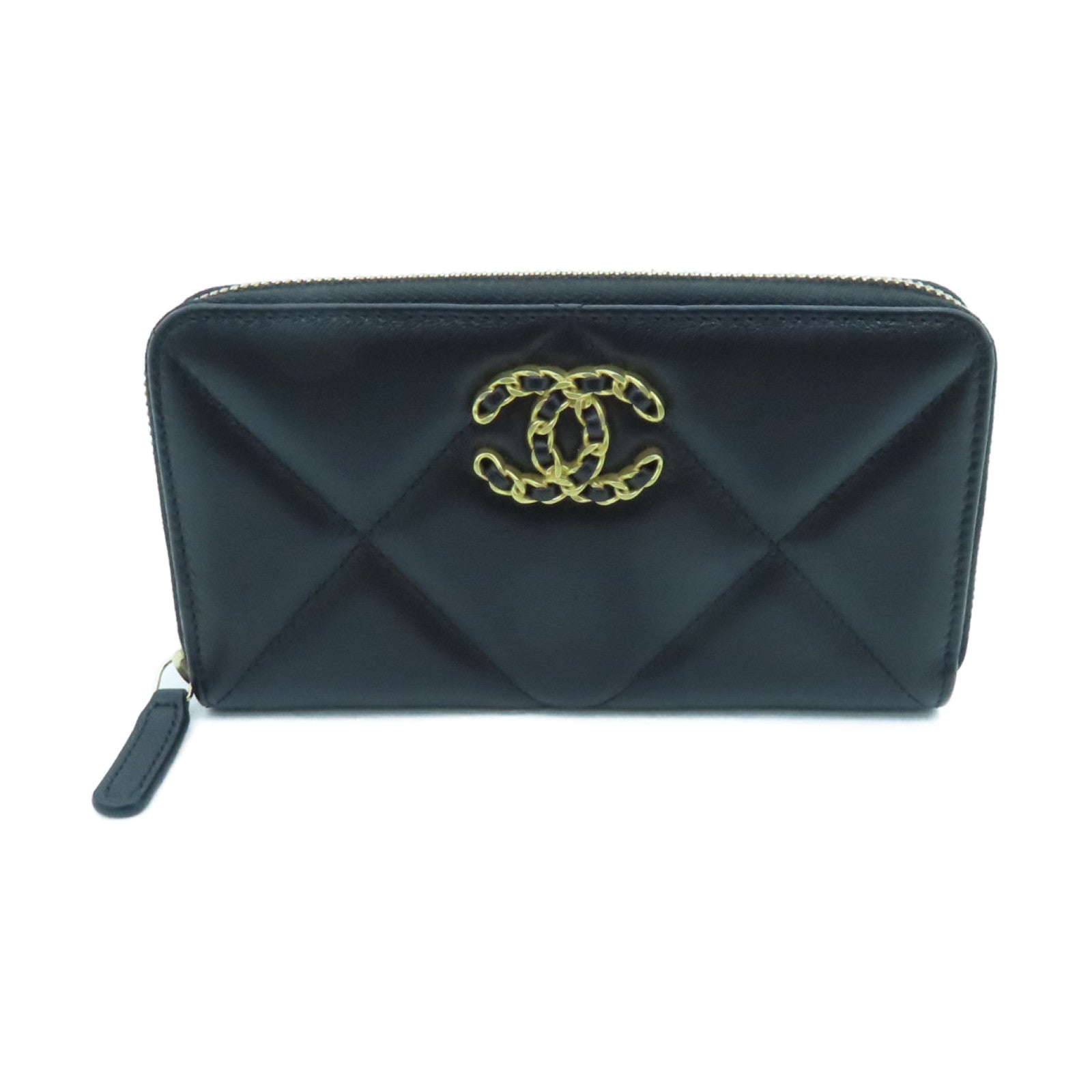 CHANEL rhombic cowhide leather Wallet gold buckle wallet black