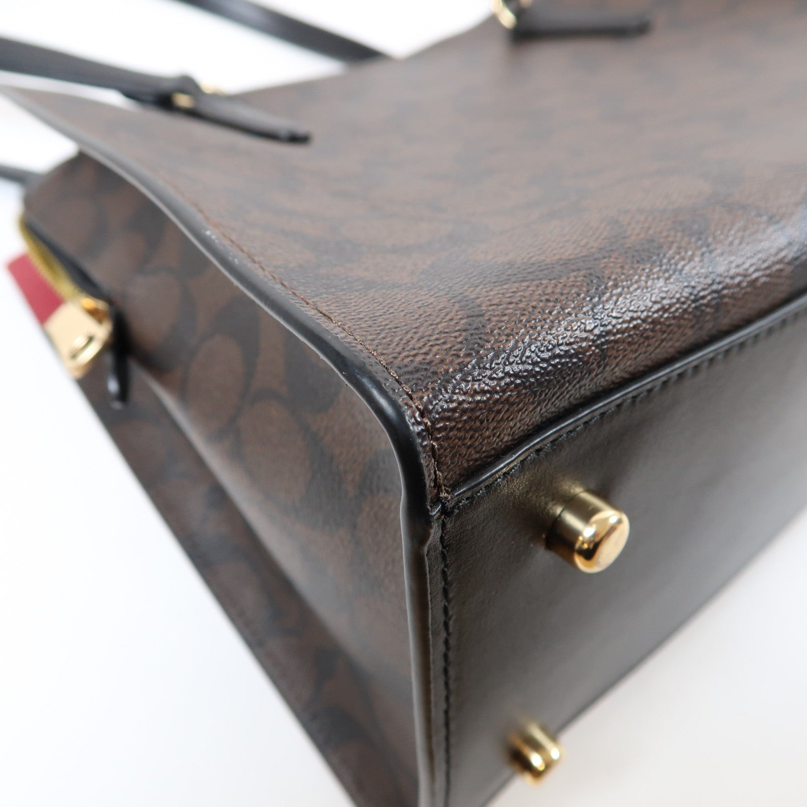 COACH 塗層帆布2 Way Shoulder Bag金扣手挽肩背兩用袋啡色