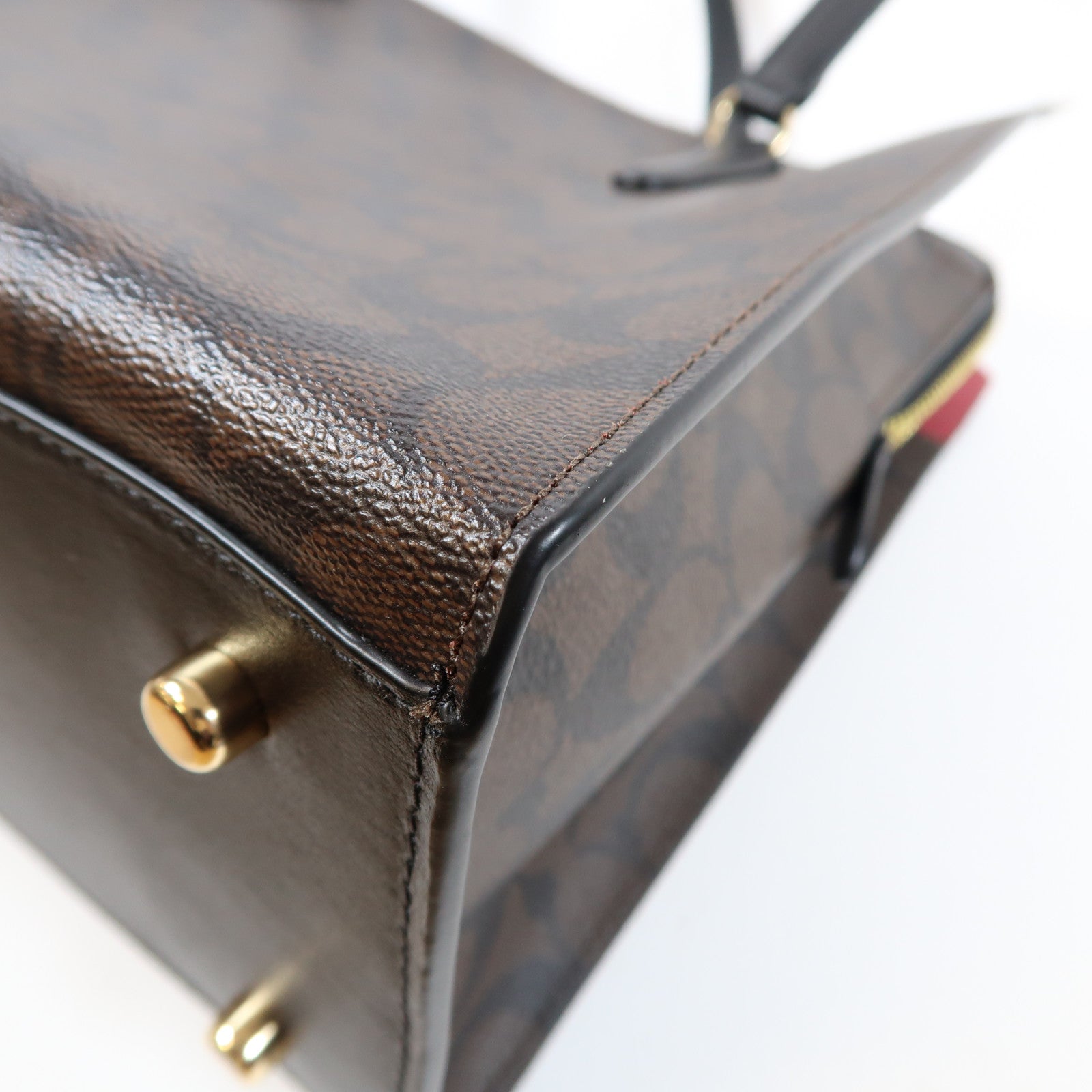 COACH 塗層帆布2 Way Shoulder Bag金扣手挽肩背兩用袋啡色