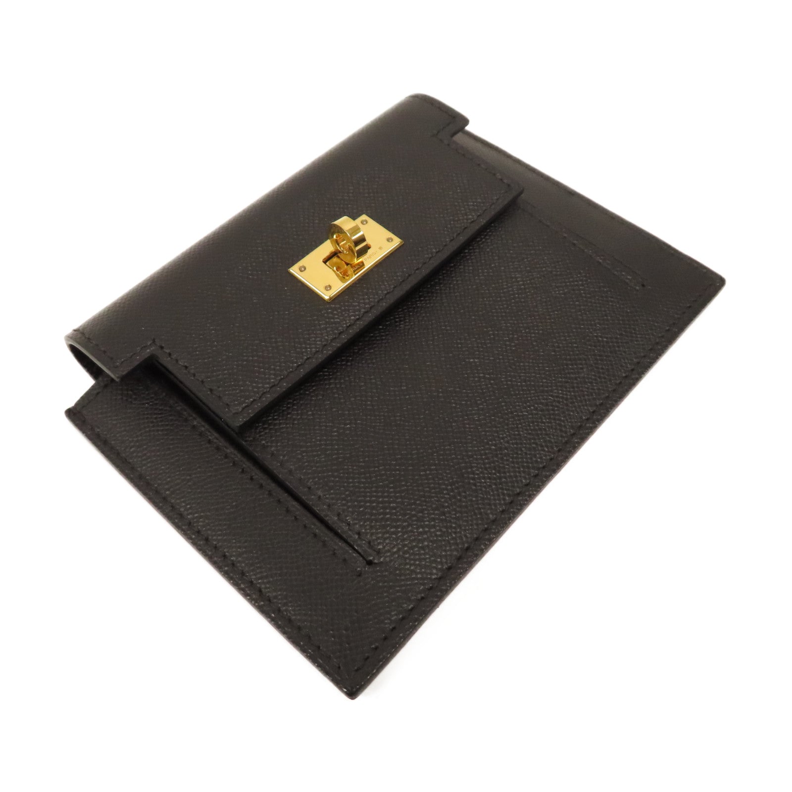 HERMES Epsom皮革Kelly Pocket金扣零錢包黑色