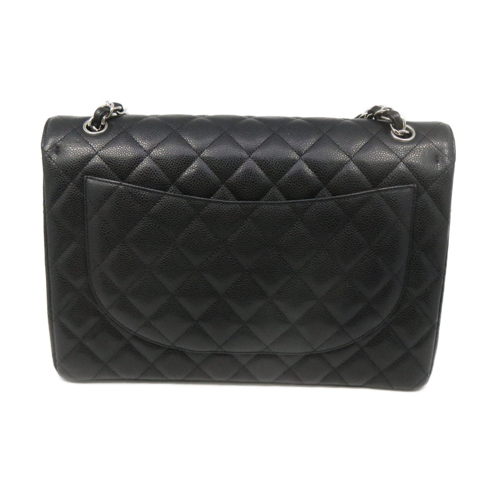 CHANEL Caviar皮革Maxi Jumbo Shoulder Bag银扣链带肩背袋黑色