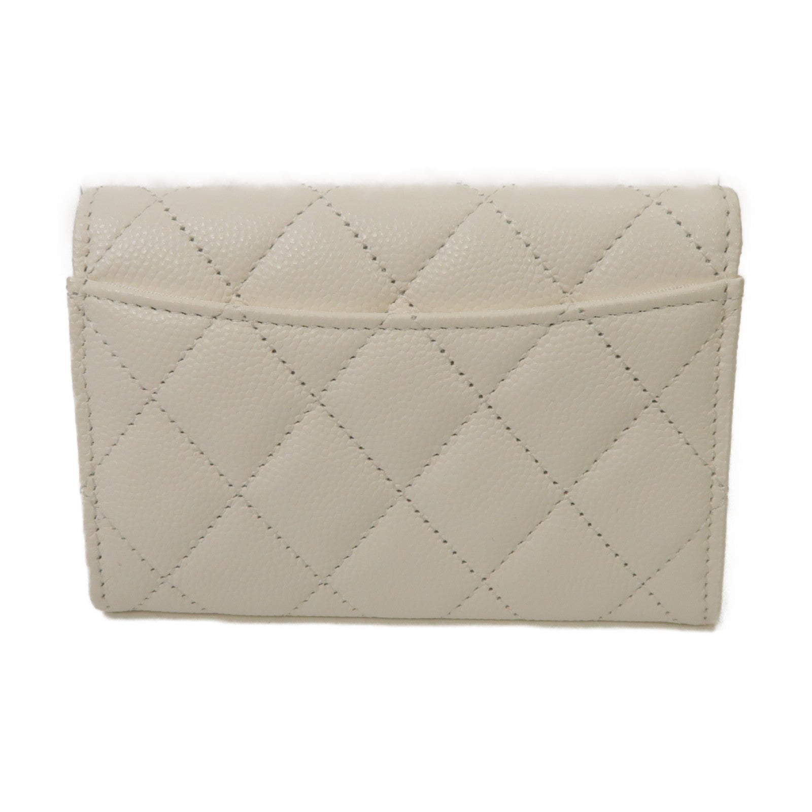 CHANEL 菱格Caviar皮革Card Case金扣卡片套白色