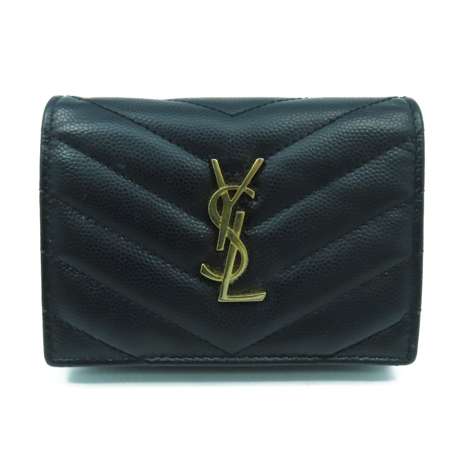 SAINT LAURENT 斜紋牛皮皮革Wallet金扣錢包黑色