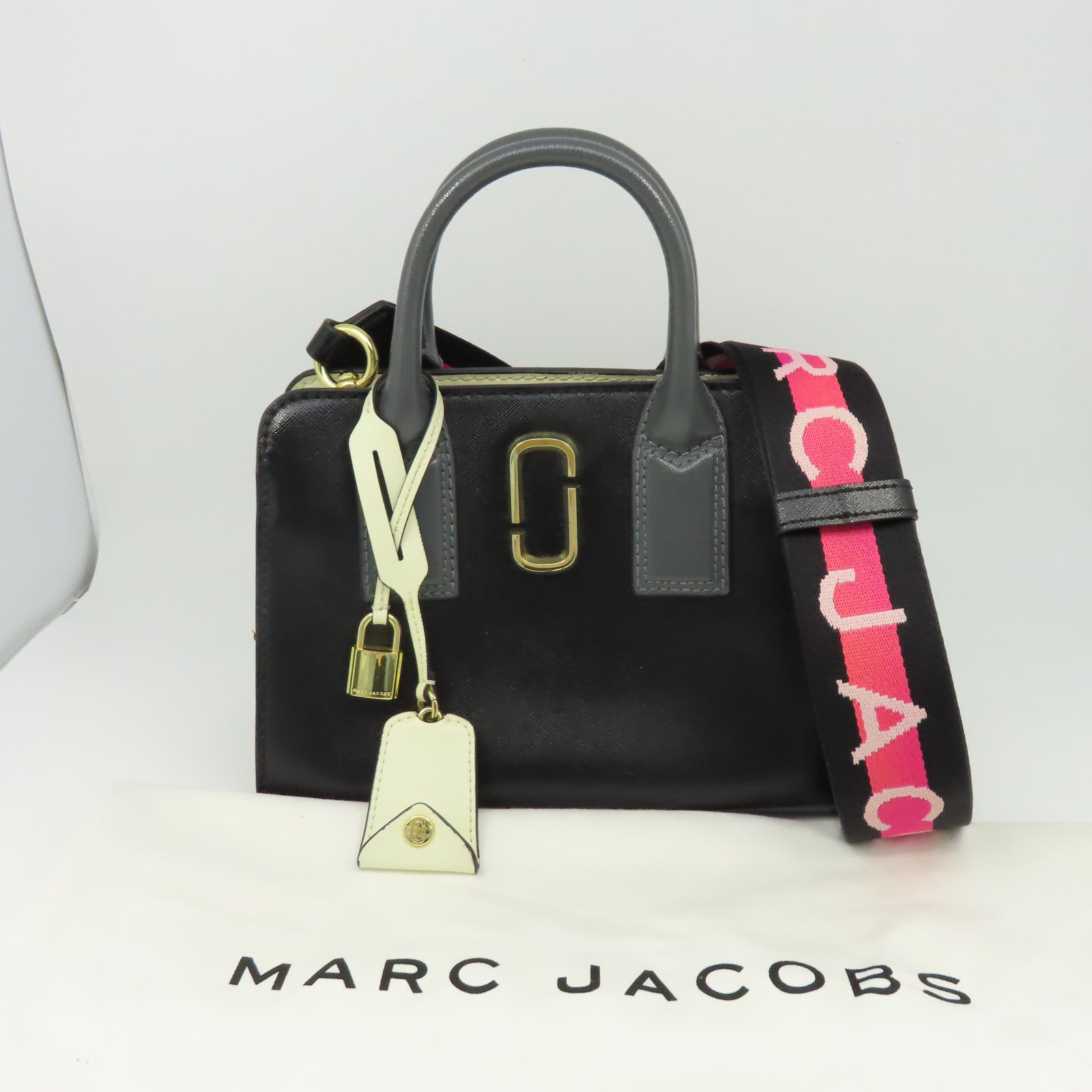 MARC JACOBS 牛皮皮革2 Way Shoulder金扣手挽肩背兩用袋黑色