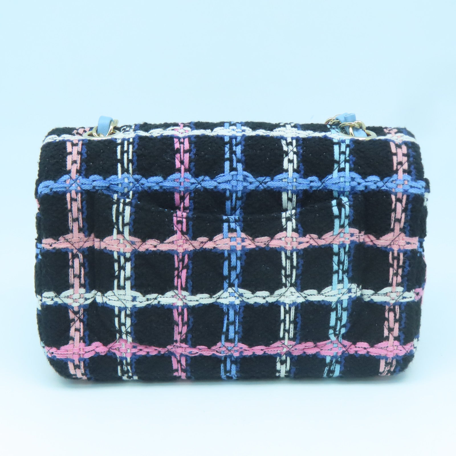 CHANEL Wool/Tweed Mini Flap Bag Gold Buckle Chain Shoulder Bag Black/Pink/Light Blue/White