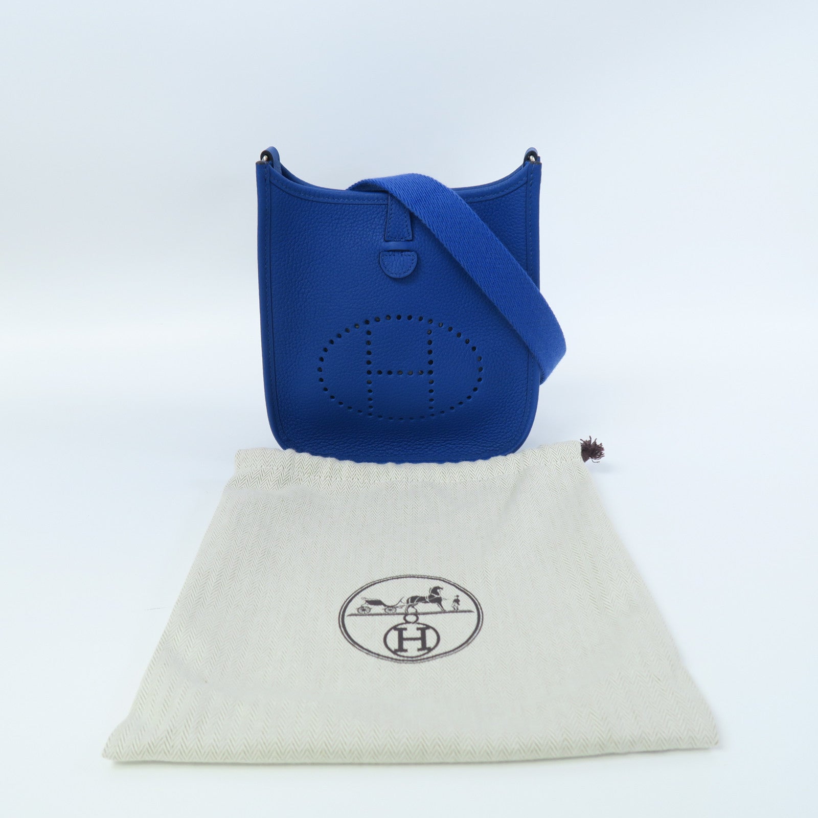 HERMES Clemence皮革Evelyne TPM銀扣肩背袋法國藍色