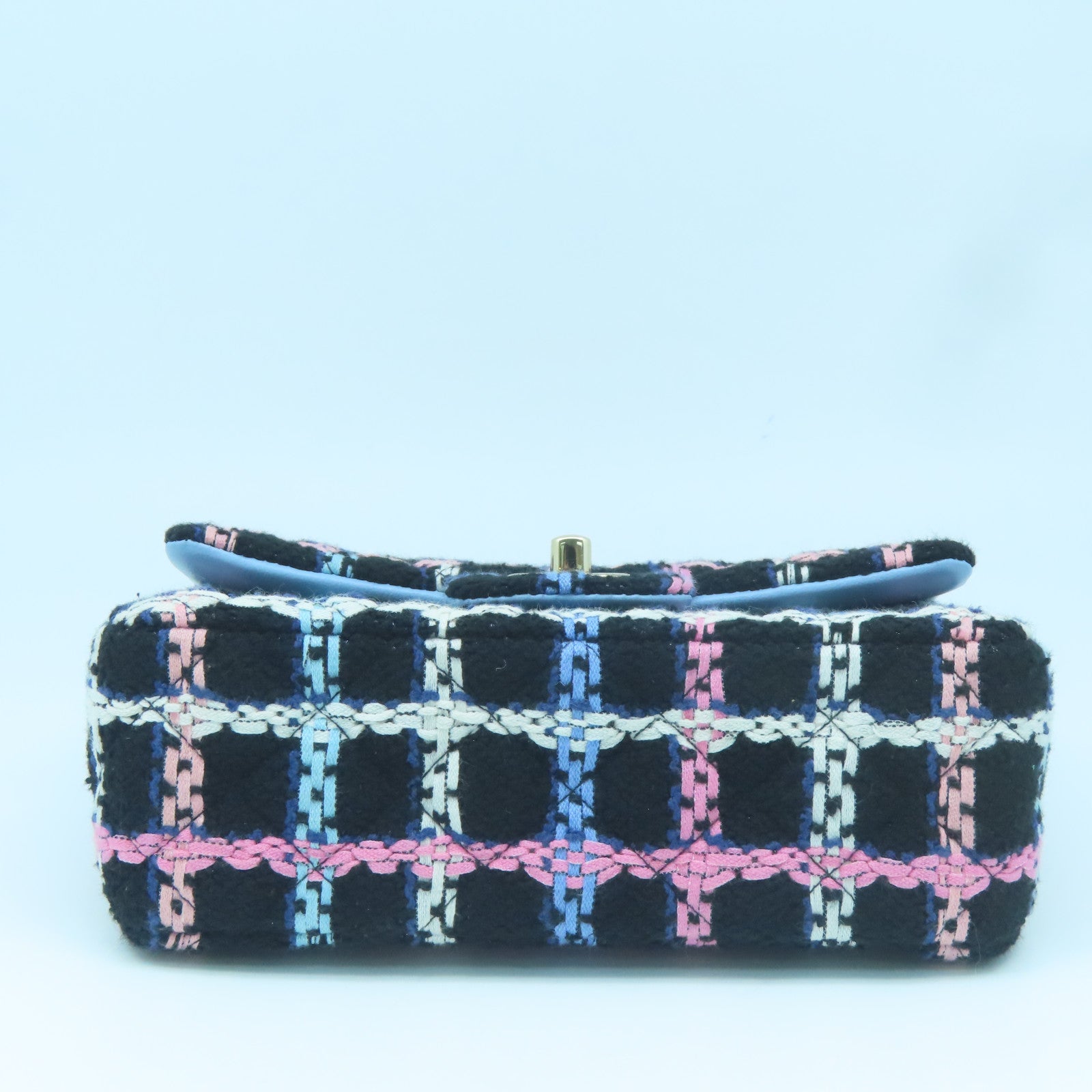 CHANEL Wool/Tweed Mini Flap Bag Gold Buckle Chain Shoulder Bag Black/Pink/Light Blue/White
