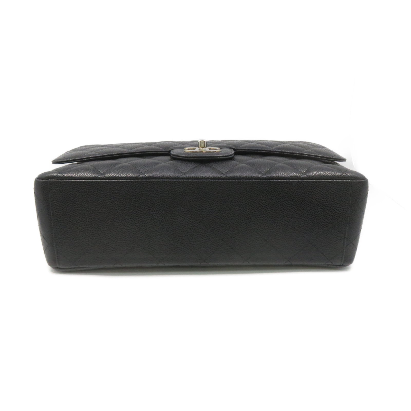 CHANEL Caviar皮革Maxi Jumbo Shoulder Bag银扣链带肩背袋黑色