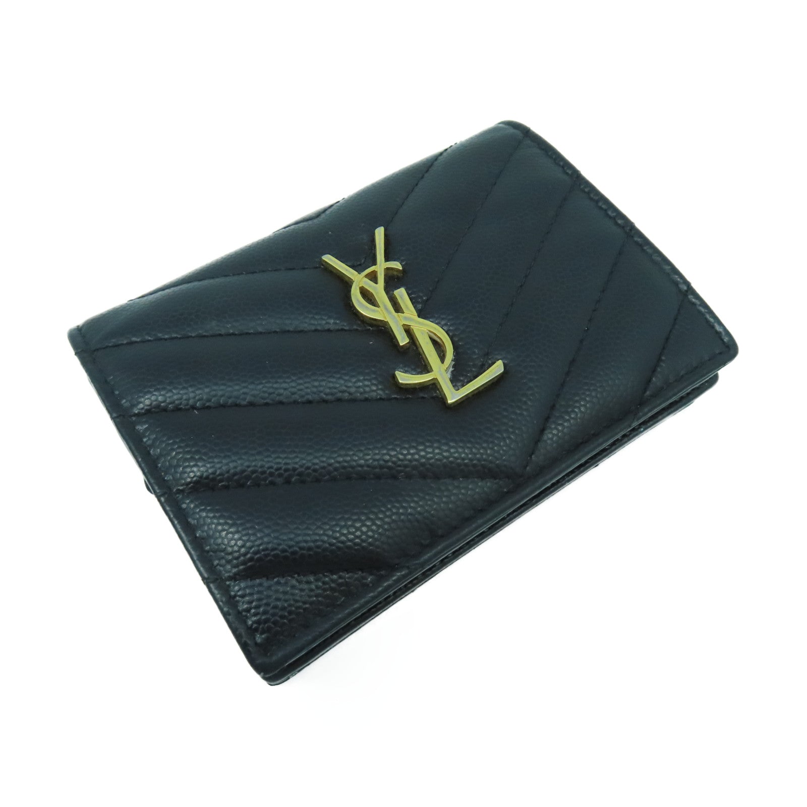 SAINT LAURENT 斜紋牛皮皮革Wallet金扣錢包黑色