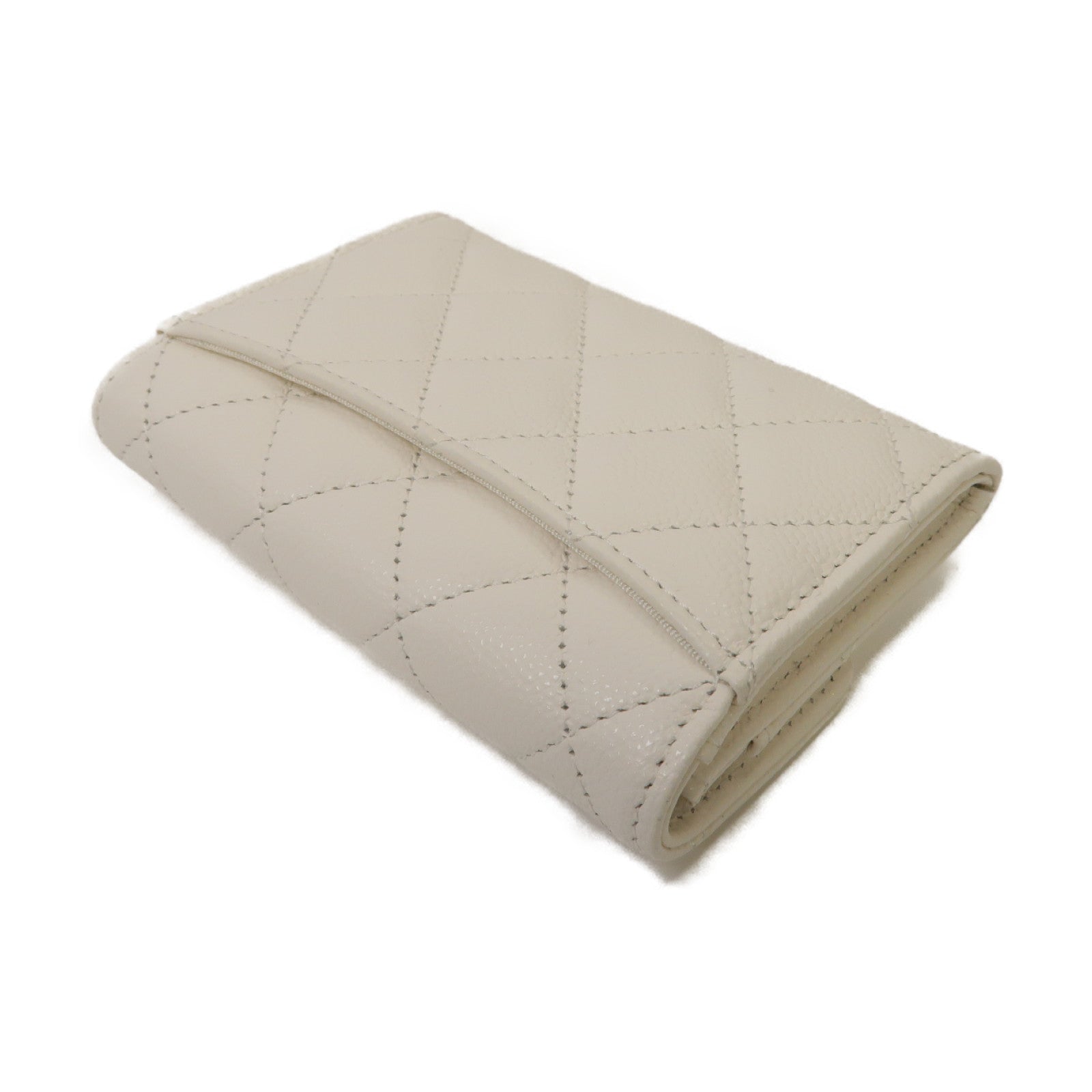 CHANEL 菱格Caviar皮革Card Case金扣卡片套白色