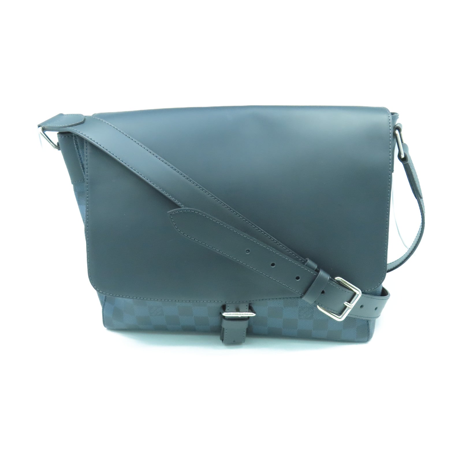 LOUIS VUITTON Damier Cobalt Messenger Bag銀扣肩背袋藍色/黑色