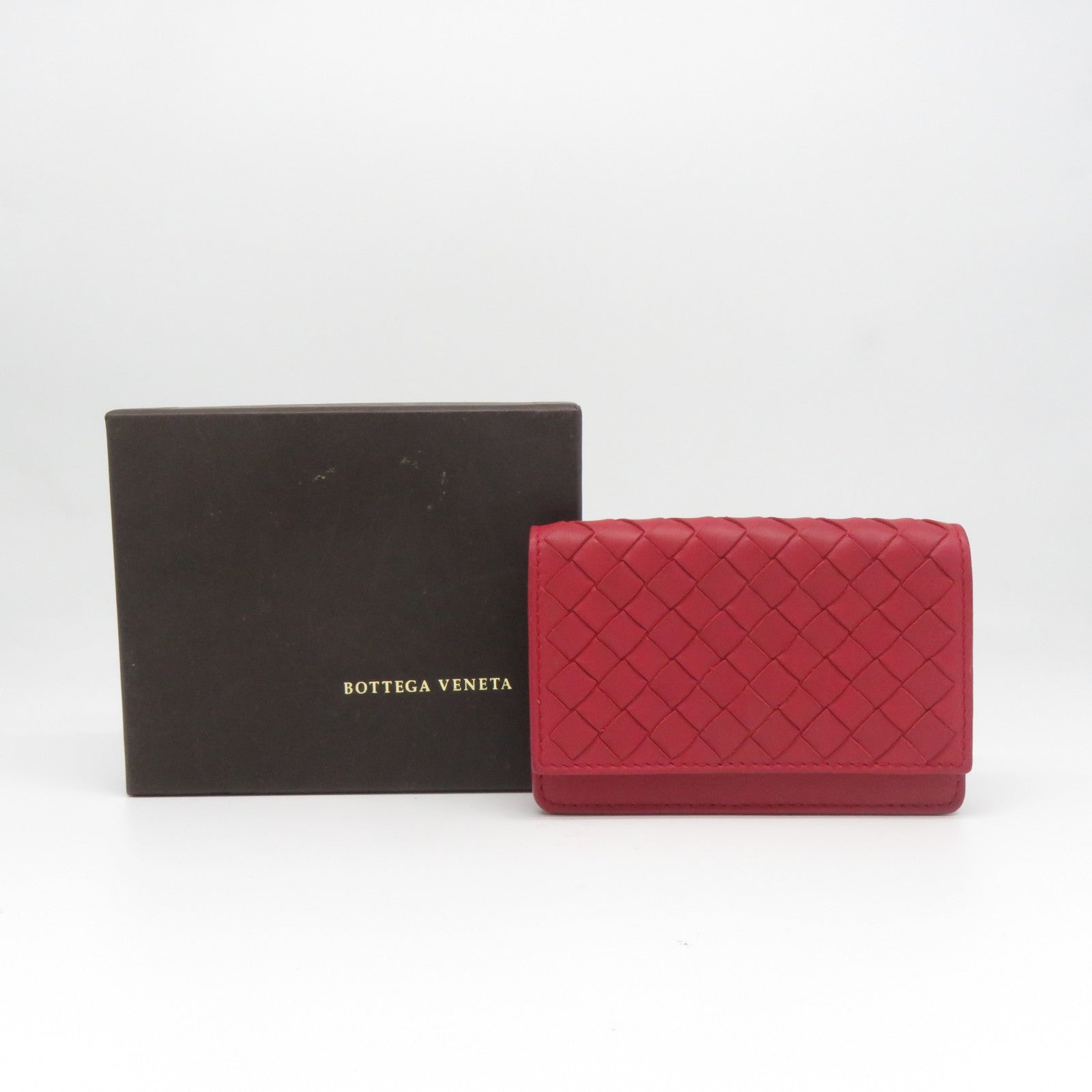 BOTTEGA VENETA 織紋皮革/牛皮皮革Card Case銀扣卡片套紅色