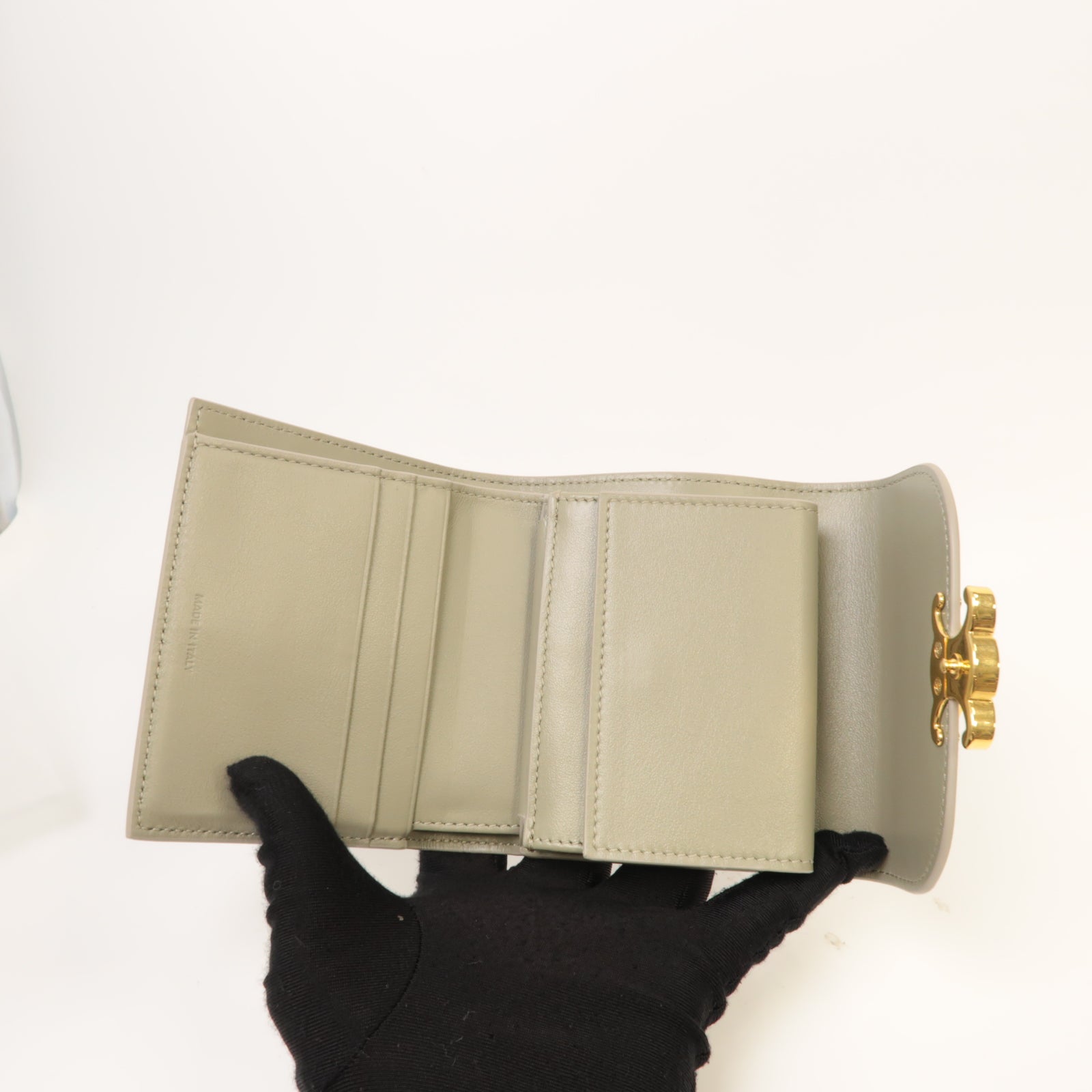 CELINE 牛皮皮革Wallet金扣錢包灰色