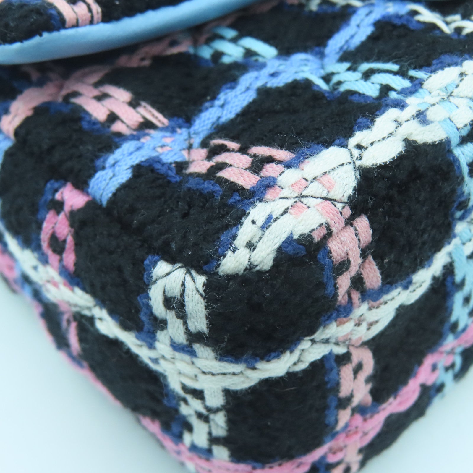 CHANEL Wool/Tweed Mini Flap Bag Gold Buckle Chain Shoulder Bag Black/Pink/Light Blue/White