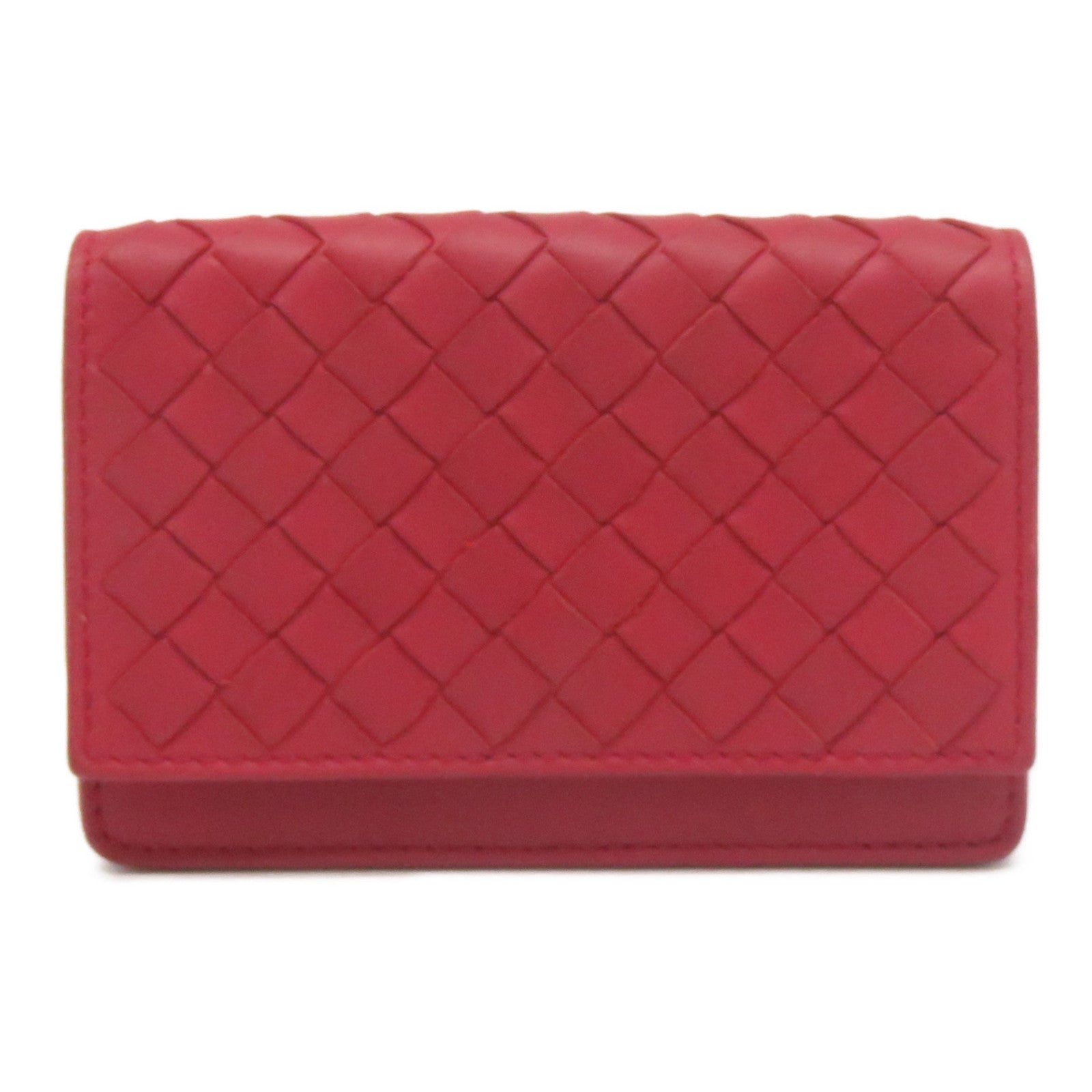 BOTTEGA VENETA 織紋皮革/牛皮皮革Card Case銀扣卡片套紅色