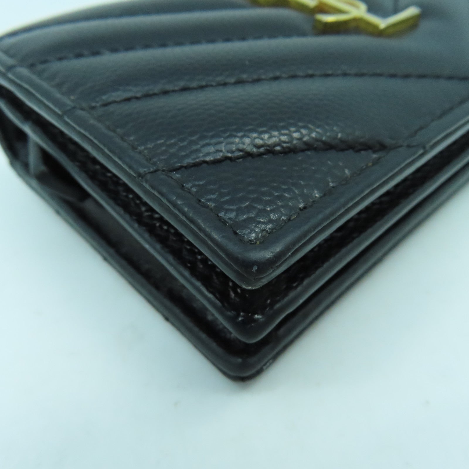 SAINT LAURENT 斜紋牛皮皮革Wallet金扣錢包黑色