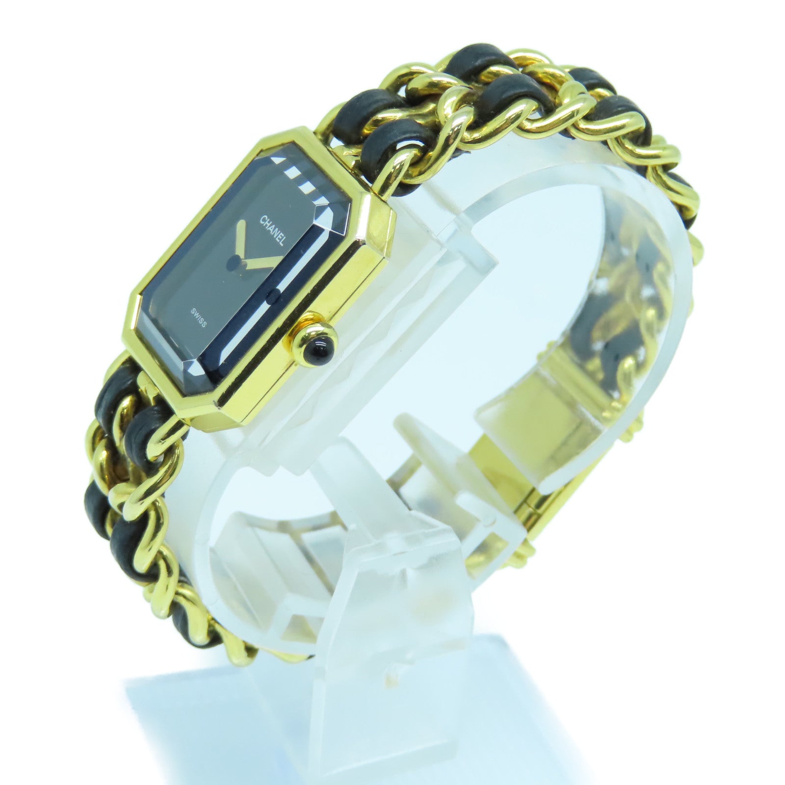 CHANEL Premiere M鍍金/皮革手錶石英機芯黑色