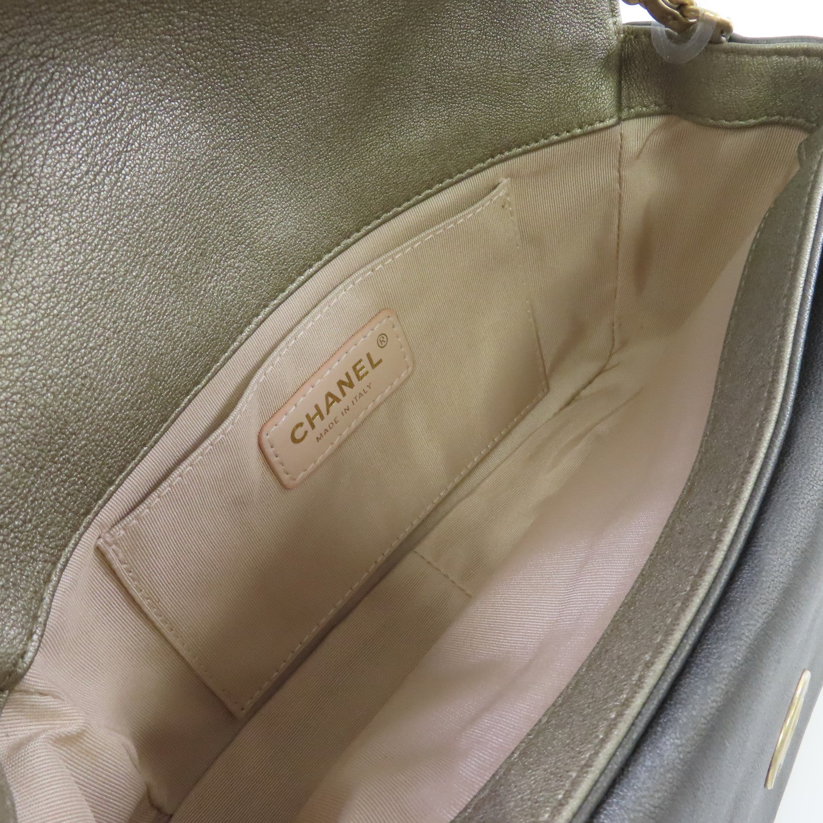 CHANEL 菱格牛皮皮革Camellia Flower Bag金扣鏈帶肩背袋灰色/金色