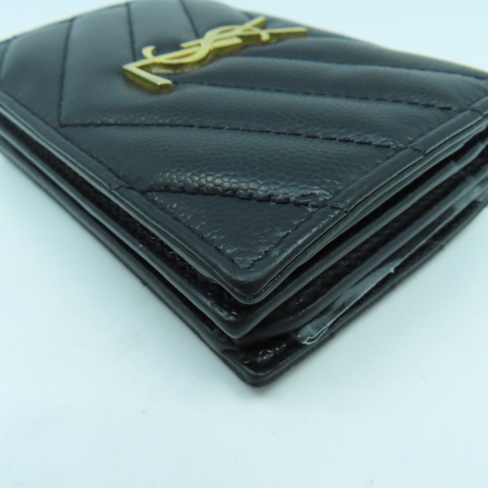 SAINT LAURENT 斜紋牛皮皮革Wallet金扣錢包黑色
