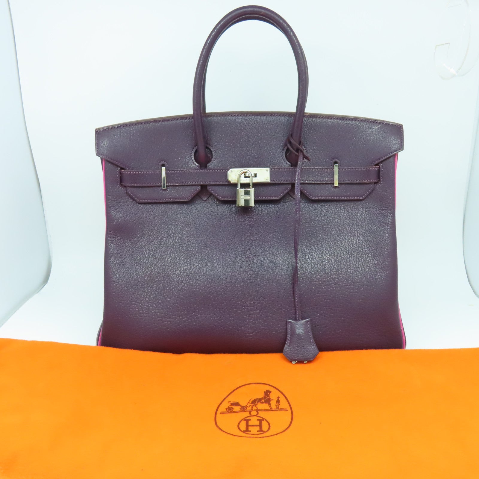 HERMES Chevre皮革Birkin 35銀扣手挽袋葡萄乾紫色