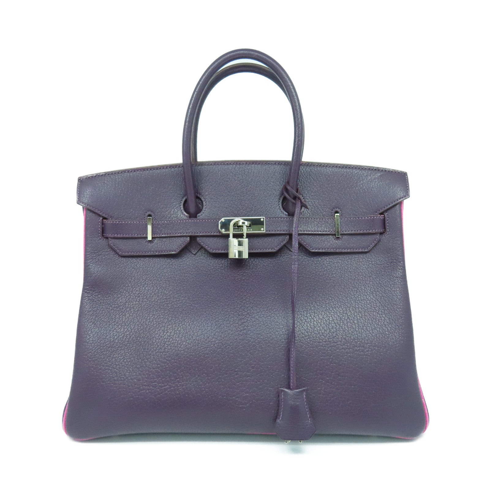 HERMES Chevre皮革Birkin 35銀扣手挽袋葡萄乾紫色