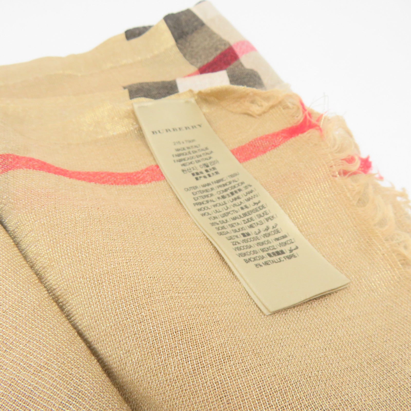 BURBERRY 絲質/羊毛Scarf 215X70cm圍巾米色/白色