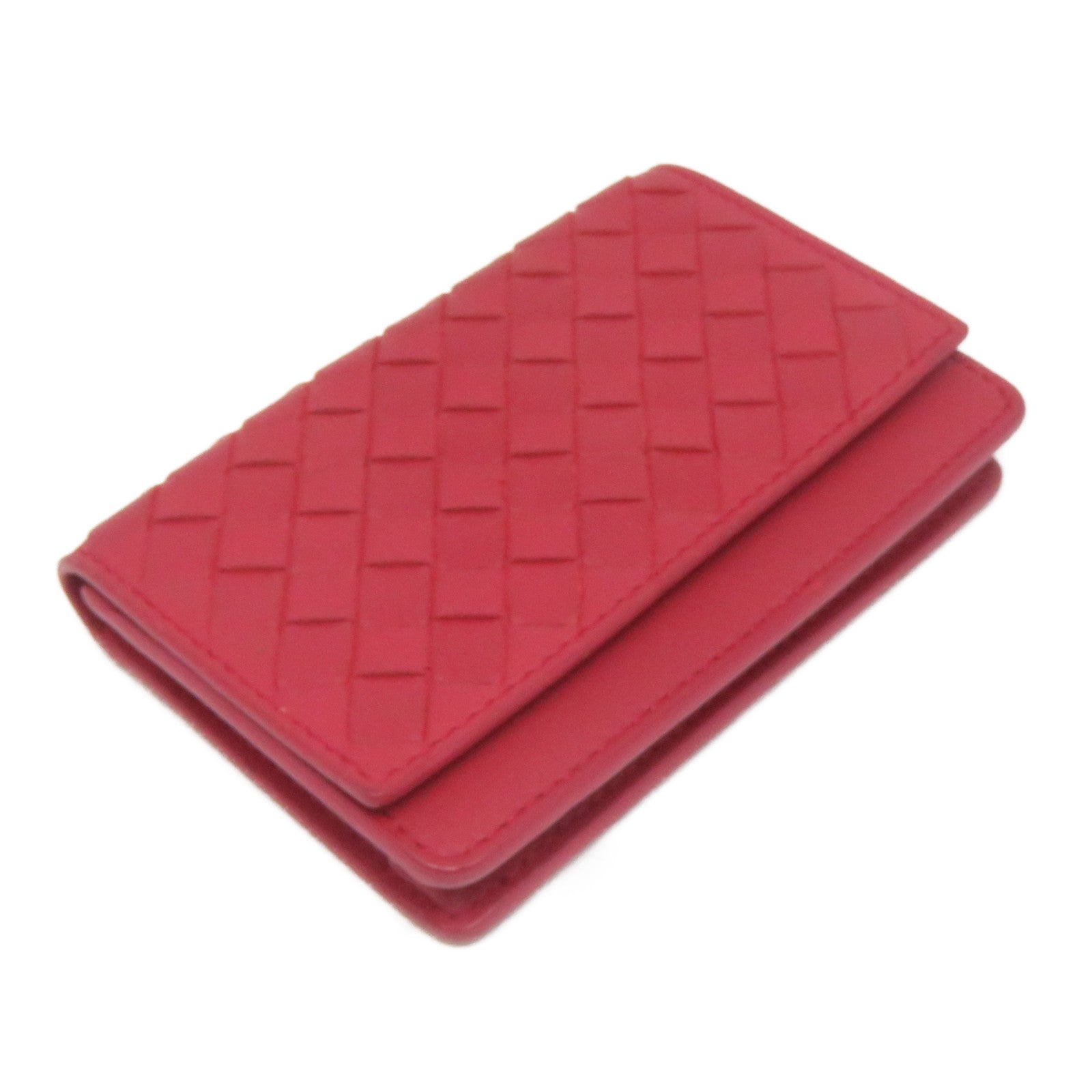 BOTTEGA VENETA 織紋皮革/牛皮皮革Card Case銀扣卡片套紅色