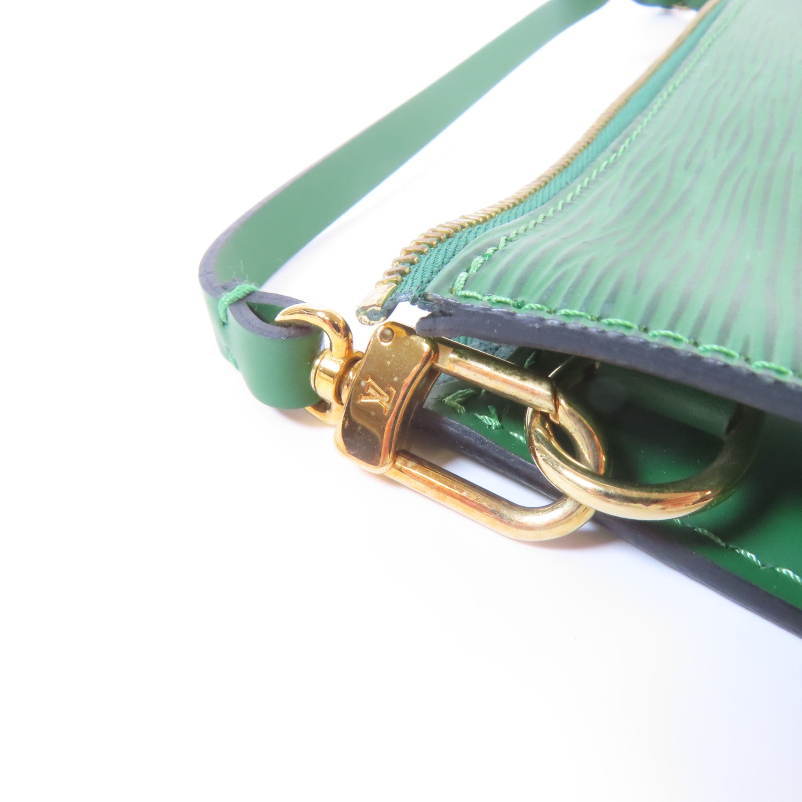 LOUIS VUITTON Epi Pochette Accessories金扣手挽袋綠色