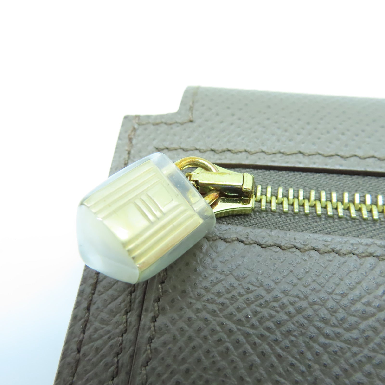 HERMES Veau Epsom皮革Kelly Pocket金扣錢包錫器灰色
