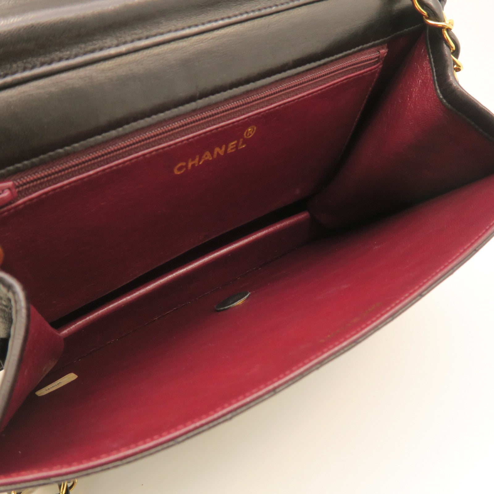 CHANEL 菱格羊皮皮革Vintage Flap Bag金扣鏈帶肩背袋黑色