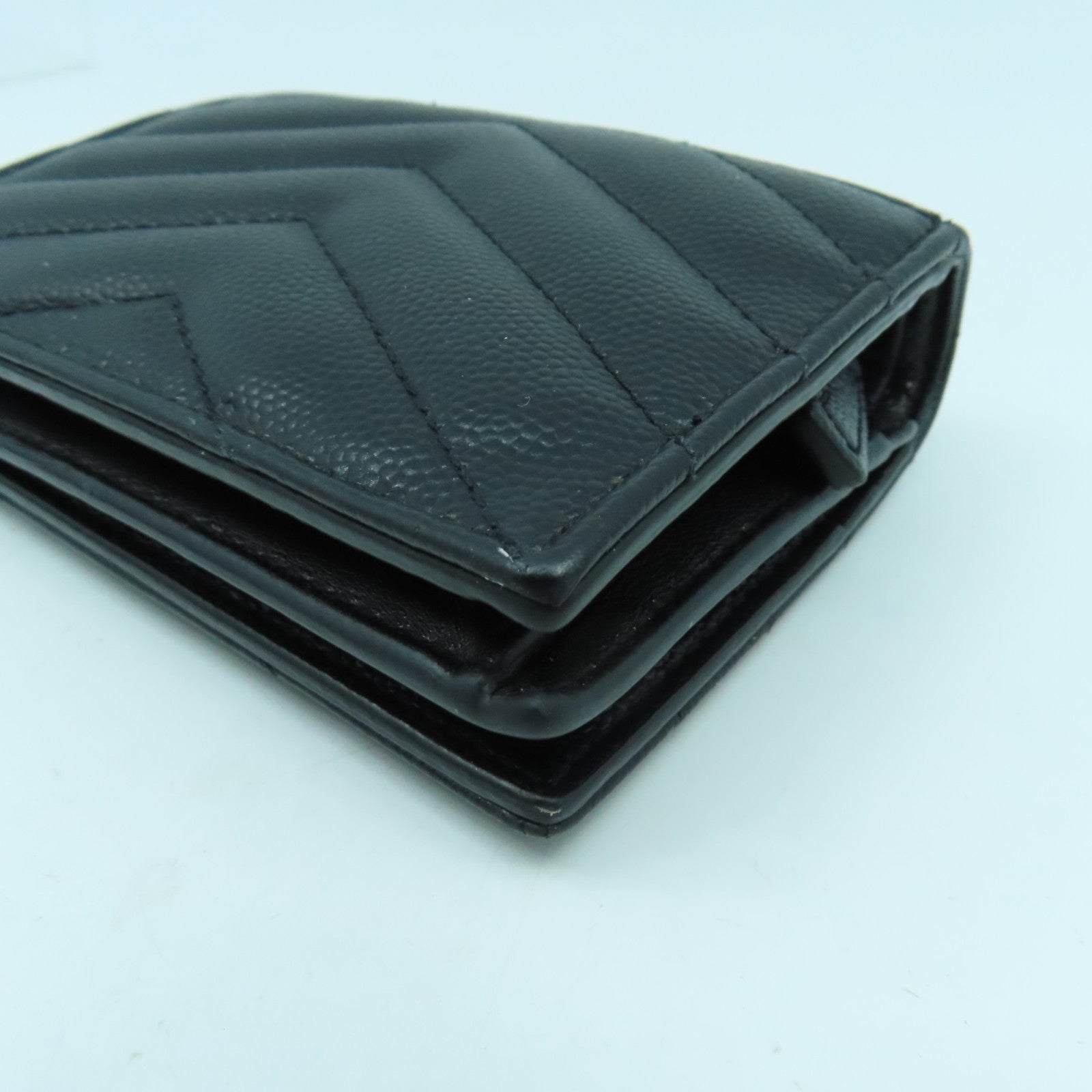 SAINT LAURENT 斜紋牛皮皮革Wallet金扣錢包黑色