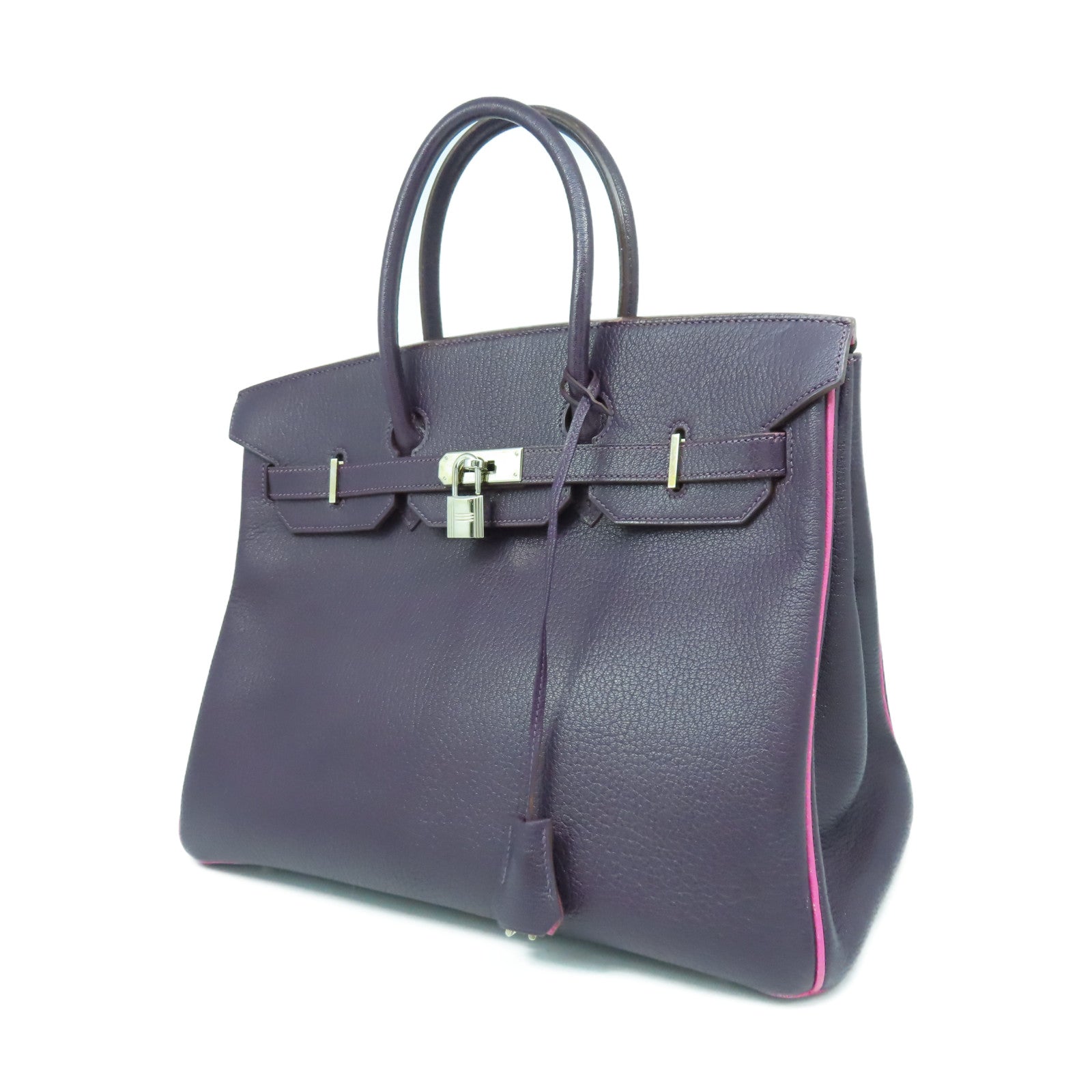 HERMES Chevre皮革Birkin 35銀扣手挽袋葡萄乾紫色