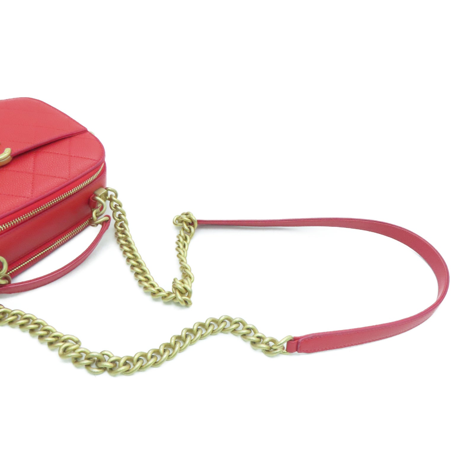 CHANEL Lingge Caviar Leather Affinity Camera Case Gold Buckle Chain Handle Shoulder Back Dual-purpose Bag Red