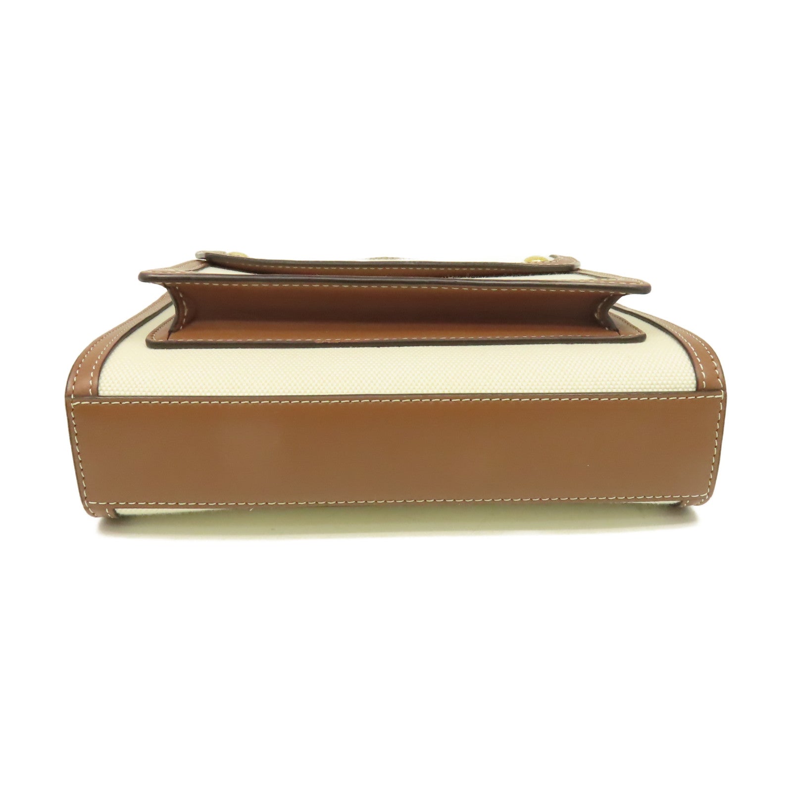 BURBERRY 帆布/牛皮皮革Mini Two-Tone Pocket Bag手挽肩背兩用袋米白色/啡色