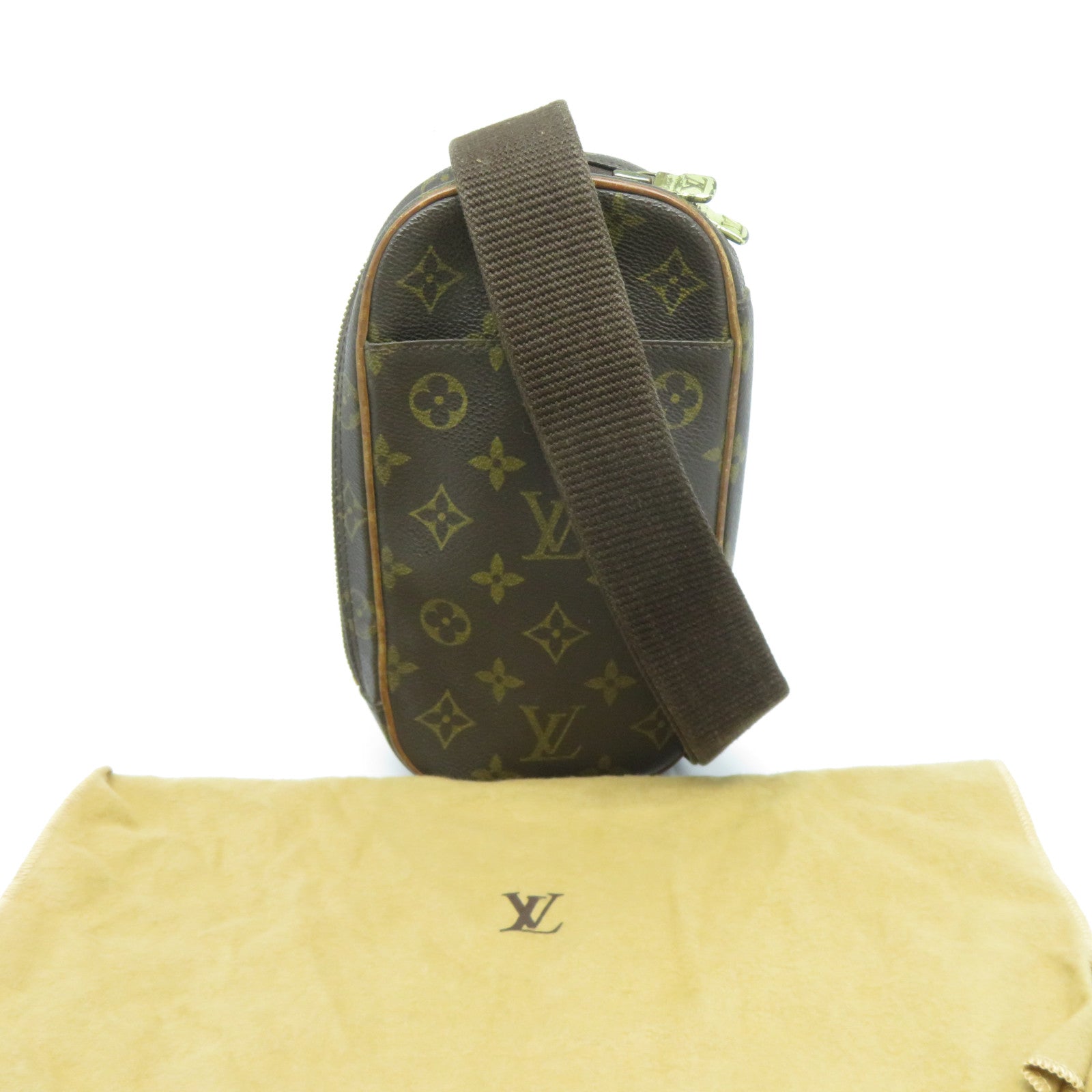 LOUIS VUITTON Monogram Pochette Gange金扣腰包啡色