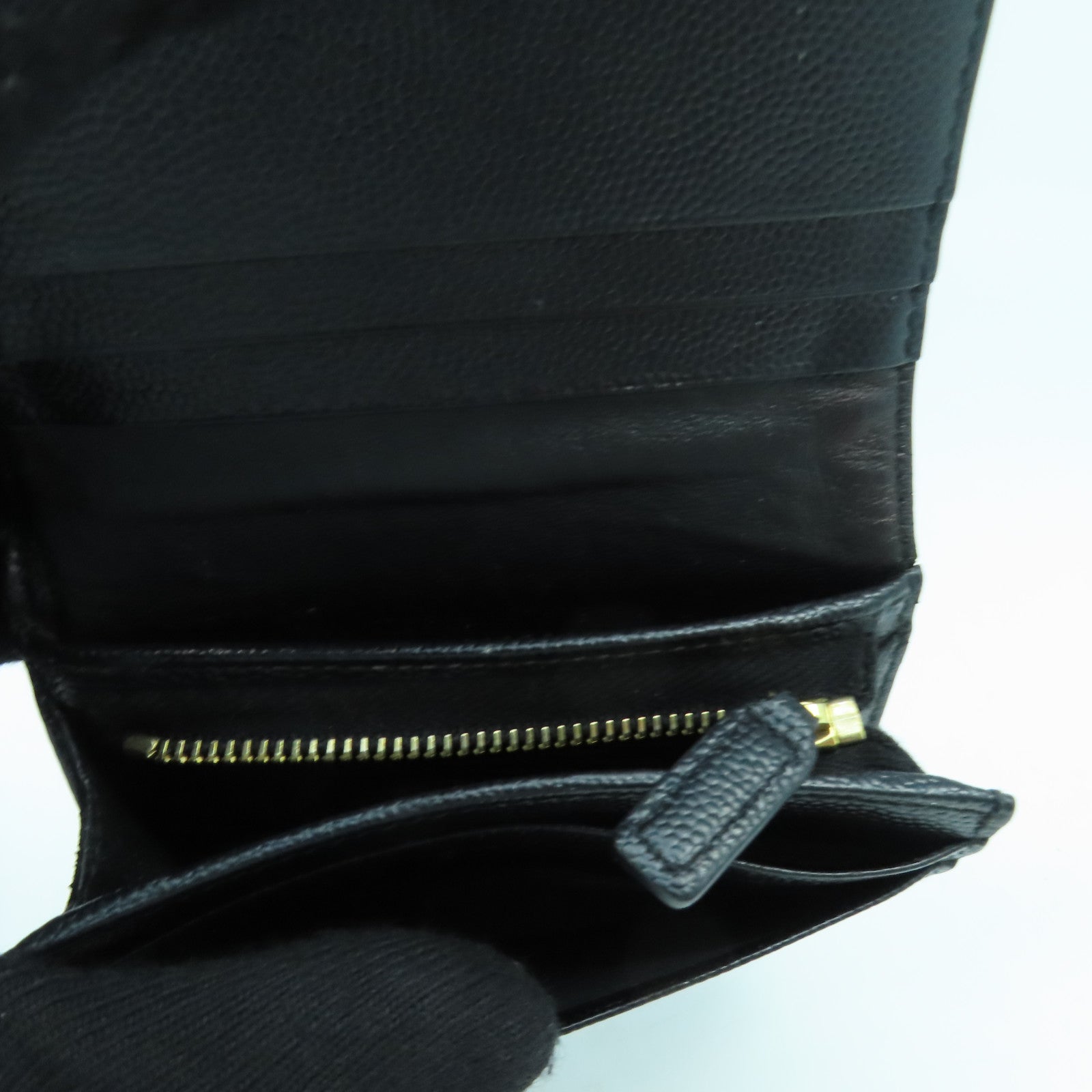 SAINT LAURENT 斜紋牛皮皮革Wallet金扣錢包黑色