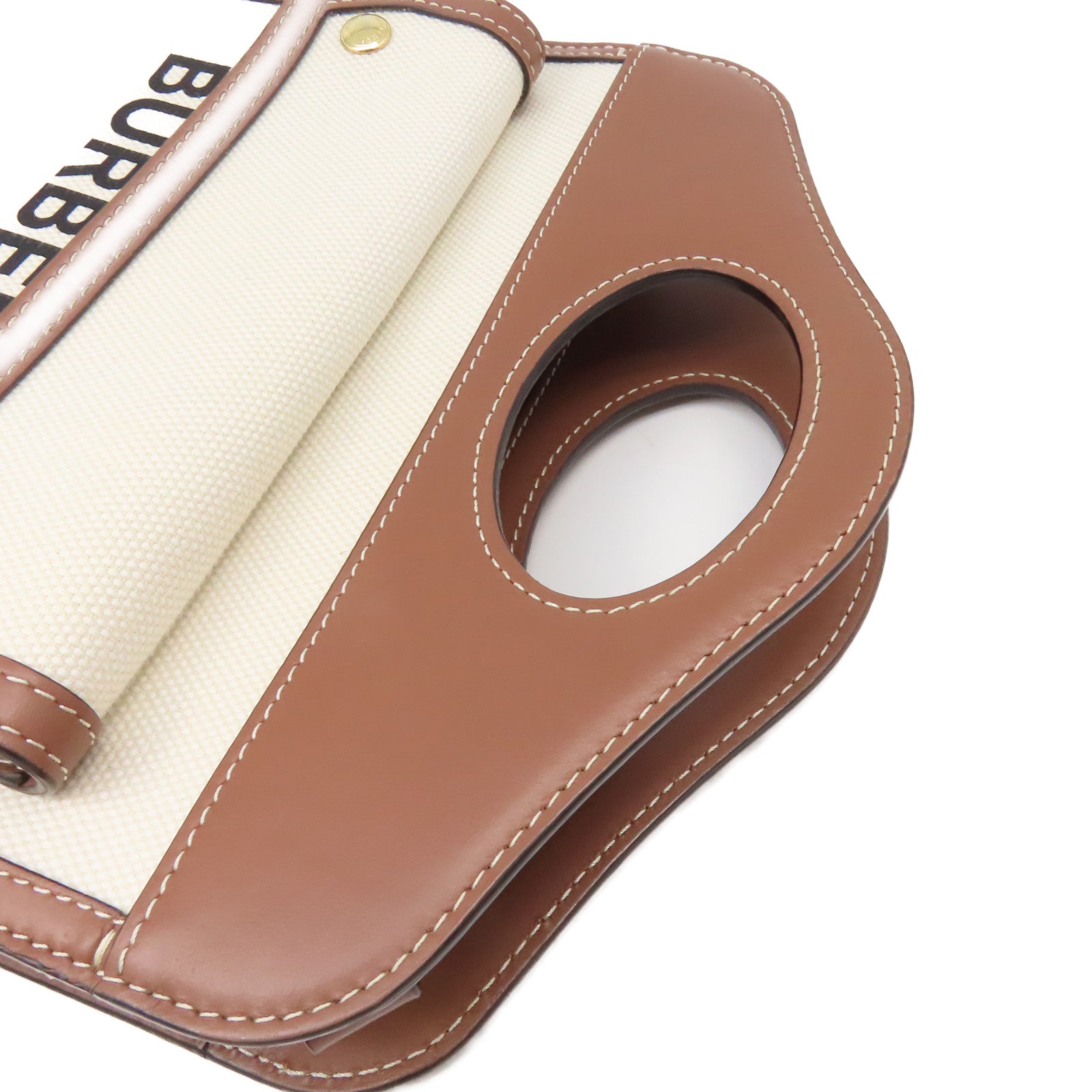 BURBERRY 帆布/牛皮皮革Mini Two-Tone Pocket Bag手挽肩背兩用袋米白色/啡色