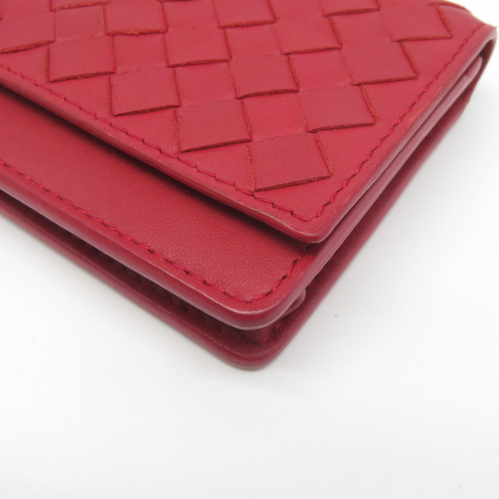 BOTTEGA VENETA 織紋皮革/牛皮皮革Card Case銀扣卡片套紅色