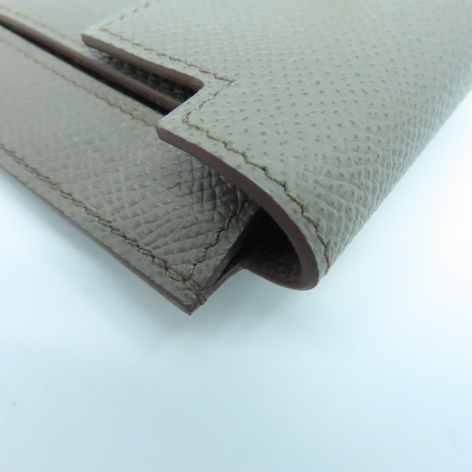 HERMES Veau Epsom皮革Kelly Pocket金扣錢包錫器灰色