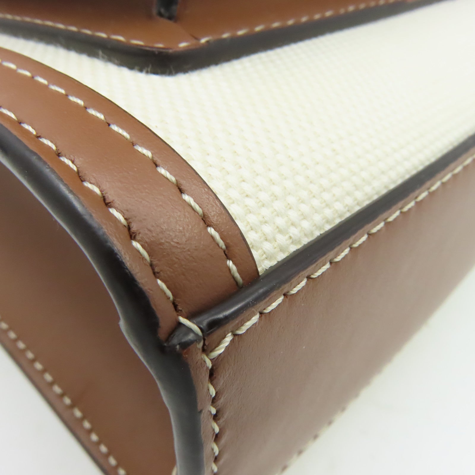 BURBERRY 帆布/牛皮皮革Mini Two-Tone Pocket Bag手挽肩背兩用袋米白色/啡色