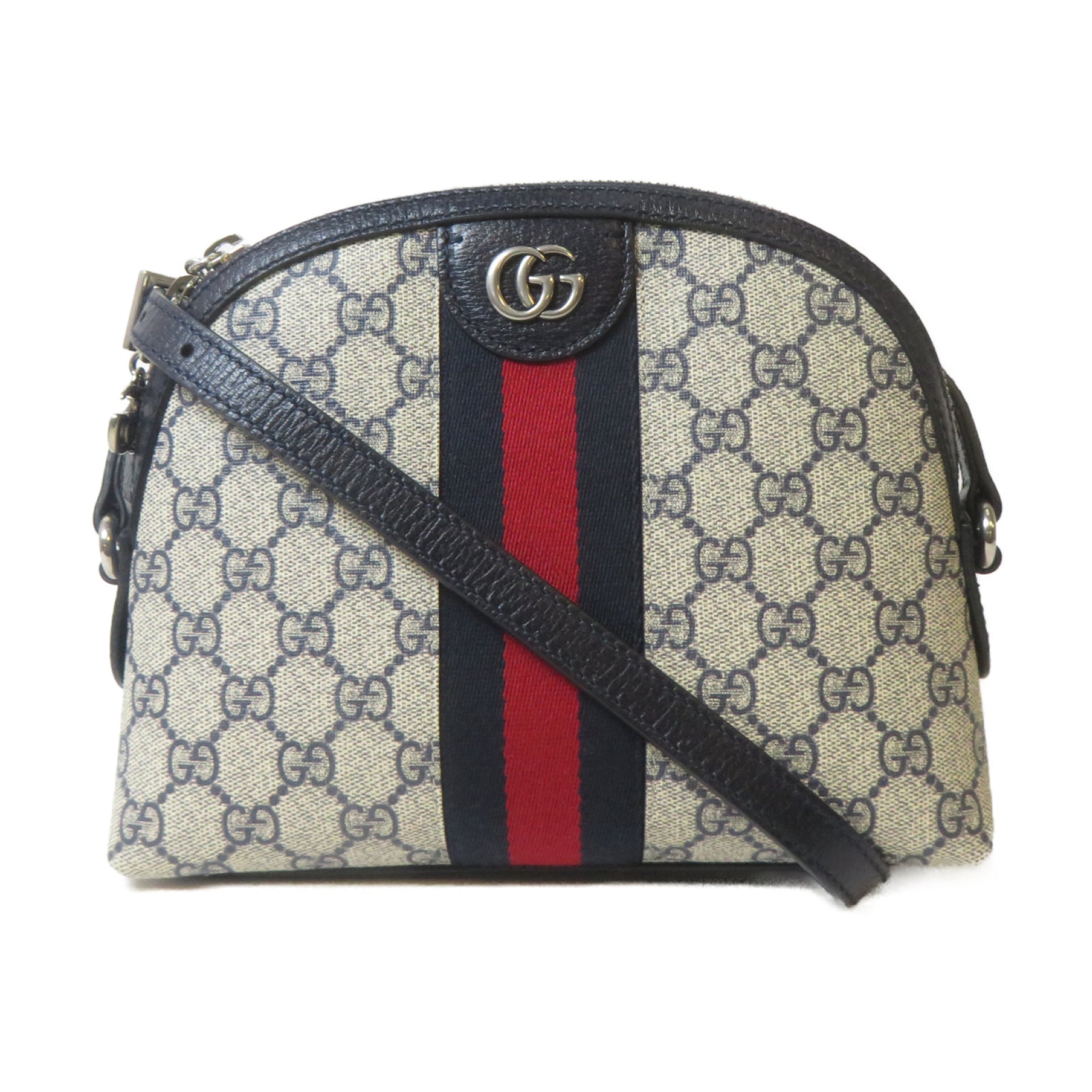 GUCCI 塗層帆布Ophidia GG銀扣肩背袋藍色/白色
