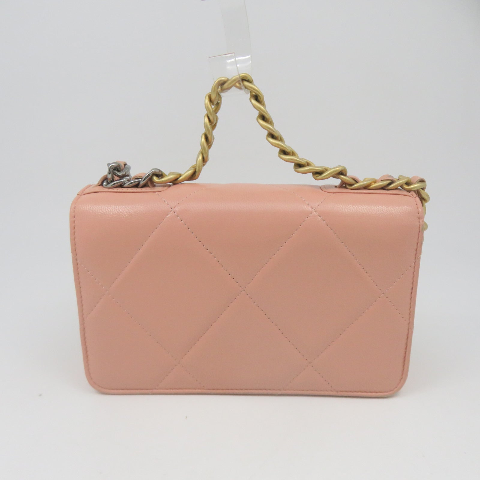 CHANEL 菱格羊皮皮革Wallet On Chain銀扣鏈帶肩背袋粉紅色