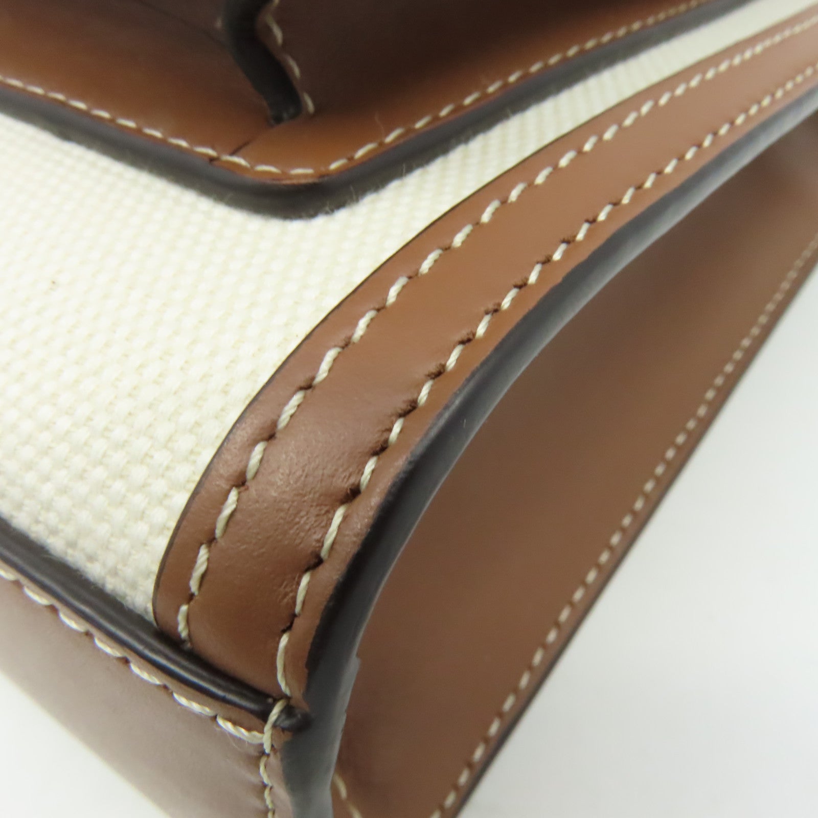BURBERRY 帆布/牛皮皮革Mini Two-Tone Pocket Bag手挽肩背兩用袋米白色/啡色