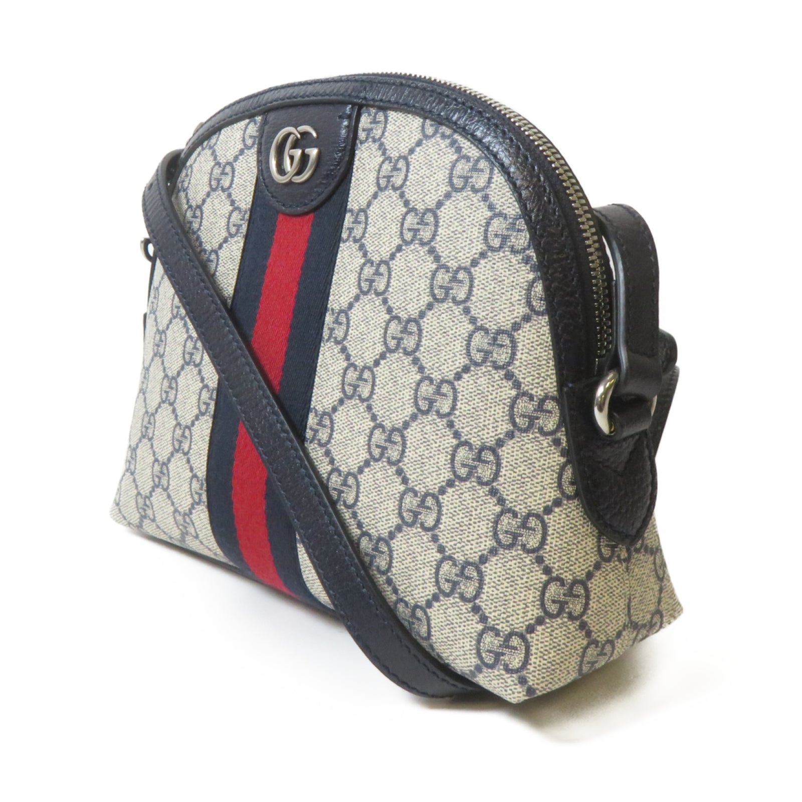 GUCCI 塗層帆布Ophidia GG銀扣肩背袋藍色/白色