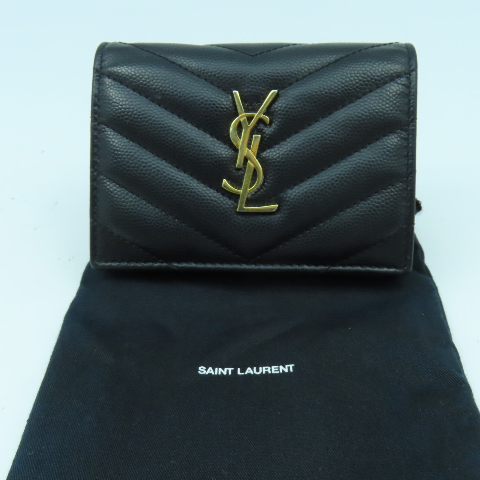 SAINT LAURENT 斜紋牛皮皮革Wallet金扣錢包黑色