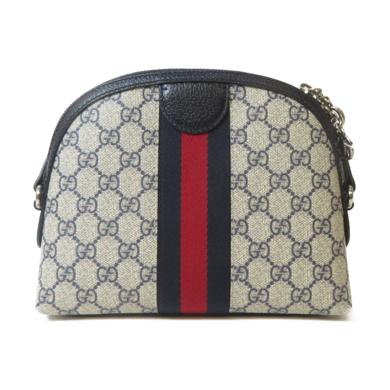 GUCCI 塗層帆布Ophidia GG銀扣肩背袋藍色/白色